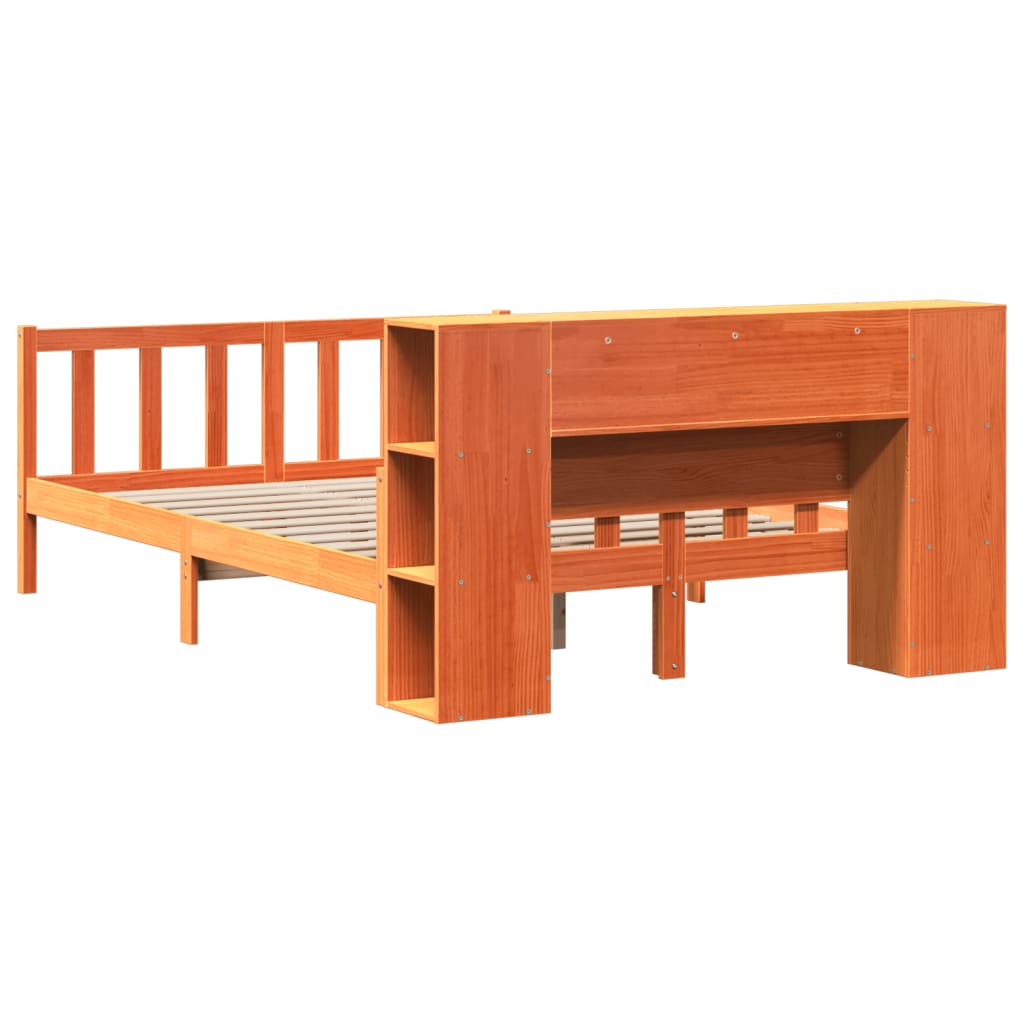 vidaXL Pat cu bibliotecă fără saltea maro ceruit 150x200 cm lemn masiv