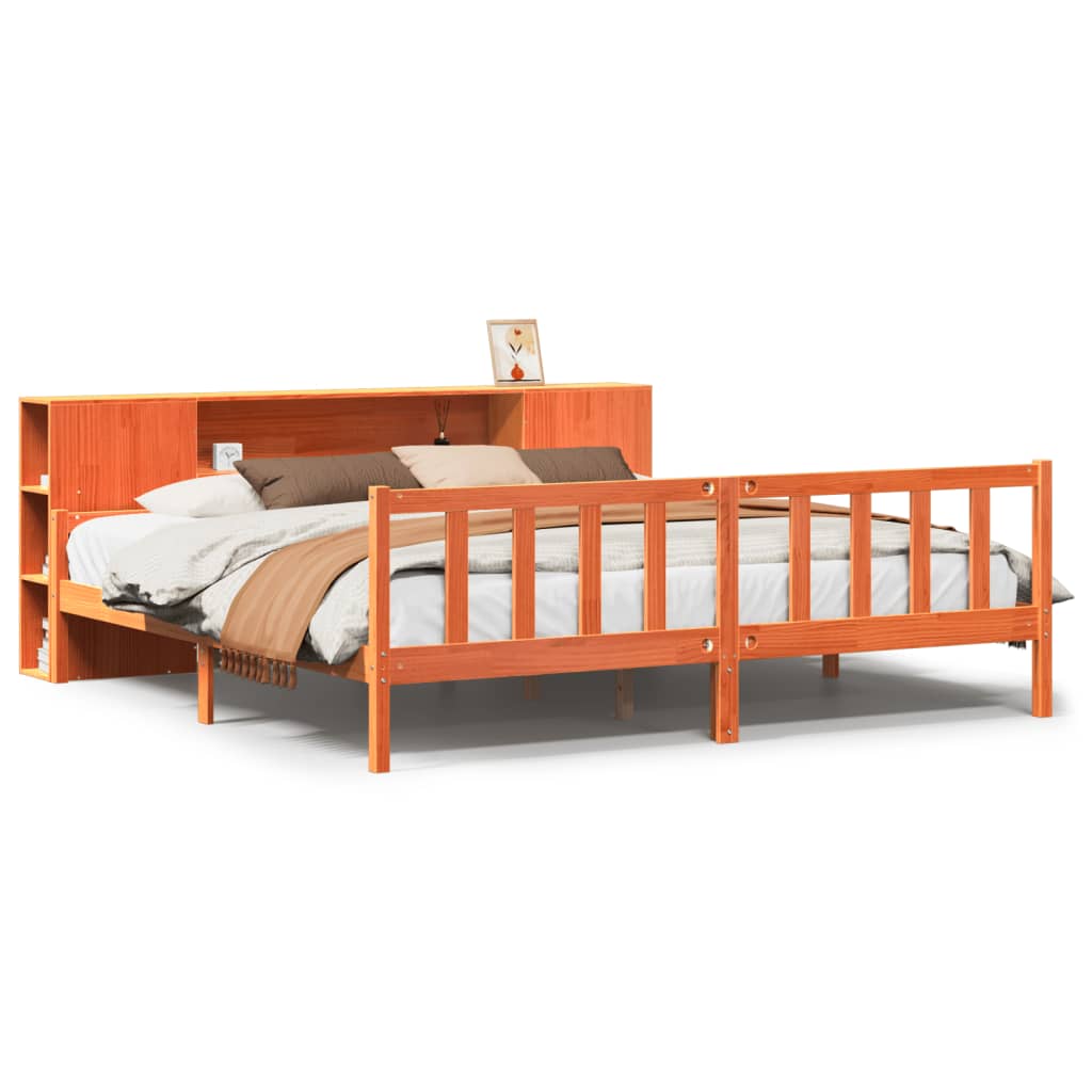 vidaXL Pat cu bibliotecă fără saltea maro ceruit 180x200 cm lemn masiv
