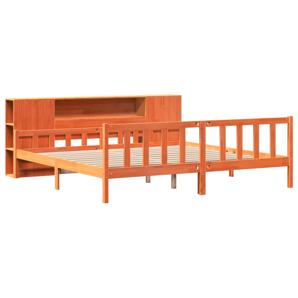 vidaXL Pat cu bibliotecă fără saltea maro ceruit 180x200 cm lemn masiv