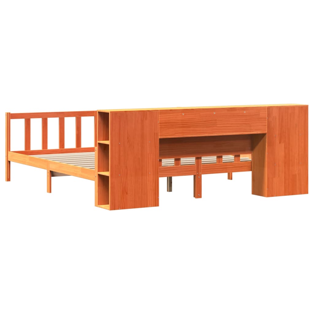 vidaXL Pat cu bibliotecă fără saltea maro ceruit 180x200 cm lemn masiv