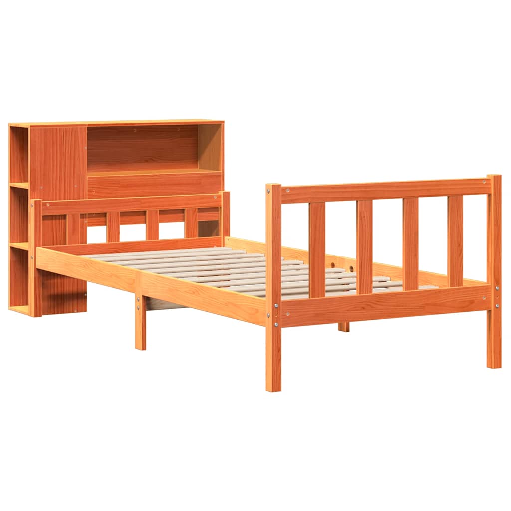 vidaXL Pat cu bibliotecă fără saltea maro ceruit 75x190 cm lemn masiv