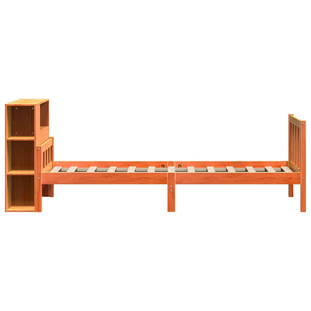vidaXL Pat cu bibliotecă fără saltea maro ceruit 75x190 cm lemn masiv