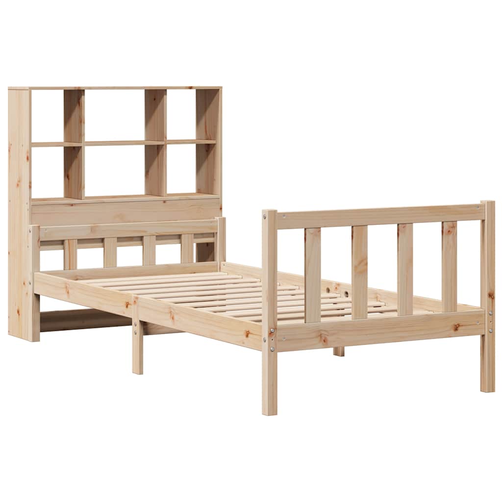 vidaXL Pat cu bibliotecă fără saltea, 90x190 cm, lemn masiv de pin vidaXL Pat cu bibliotecă fără saltea, 90x190 cm, lemn masiv de pin