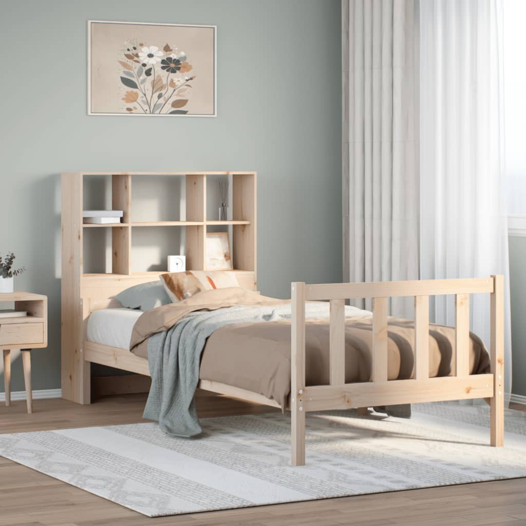 vidaXL Pat cu bibliotecă fără saltea, 90x190 cm, lemn masiv de pin vidaXL Pat cu bibliotecă fără saltea, 90x190 cm, lemn masiv de pin