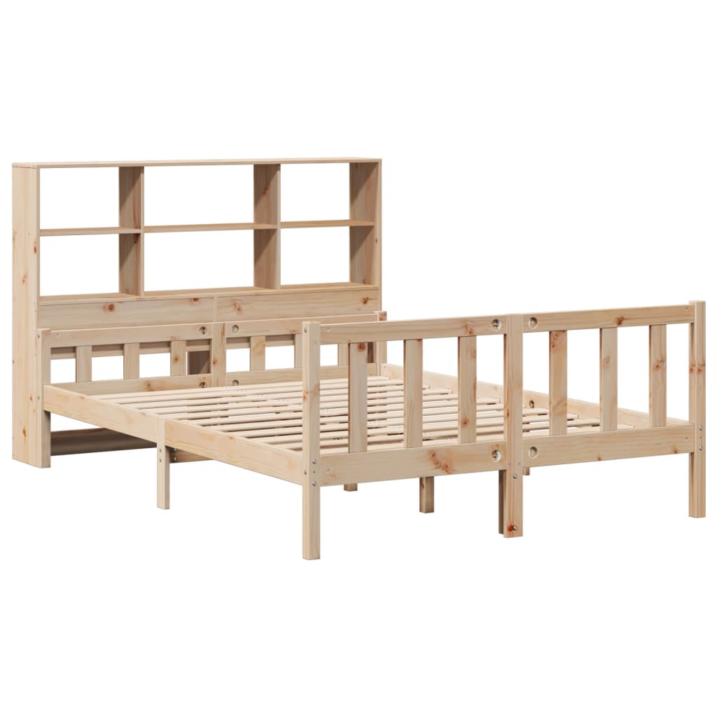 vidaXL Pat cu bibliotecă fără saltea, 120x190 cm, lemn masiv de pin vidaXL Pat cu bibliotecă fără saltea, 120x190 cm, lemn masiv de pin