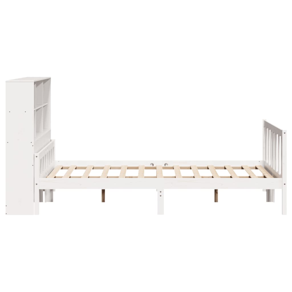 vidaXL Pat cu bibliotecă fără saltea, alb, 160x200 cm, lemn masiv pin