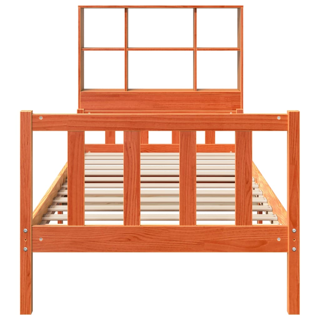 vidaXL Pat cu bibliotecă fără saltea maro ceruit 75x190 cm lemn masiv