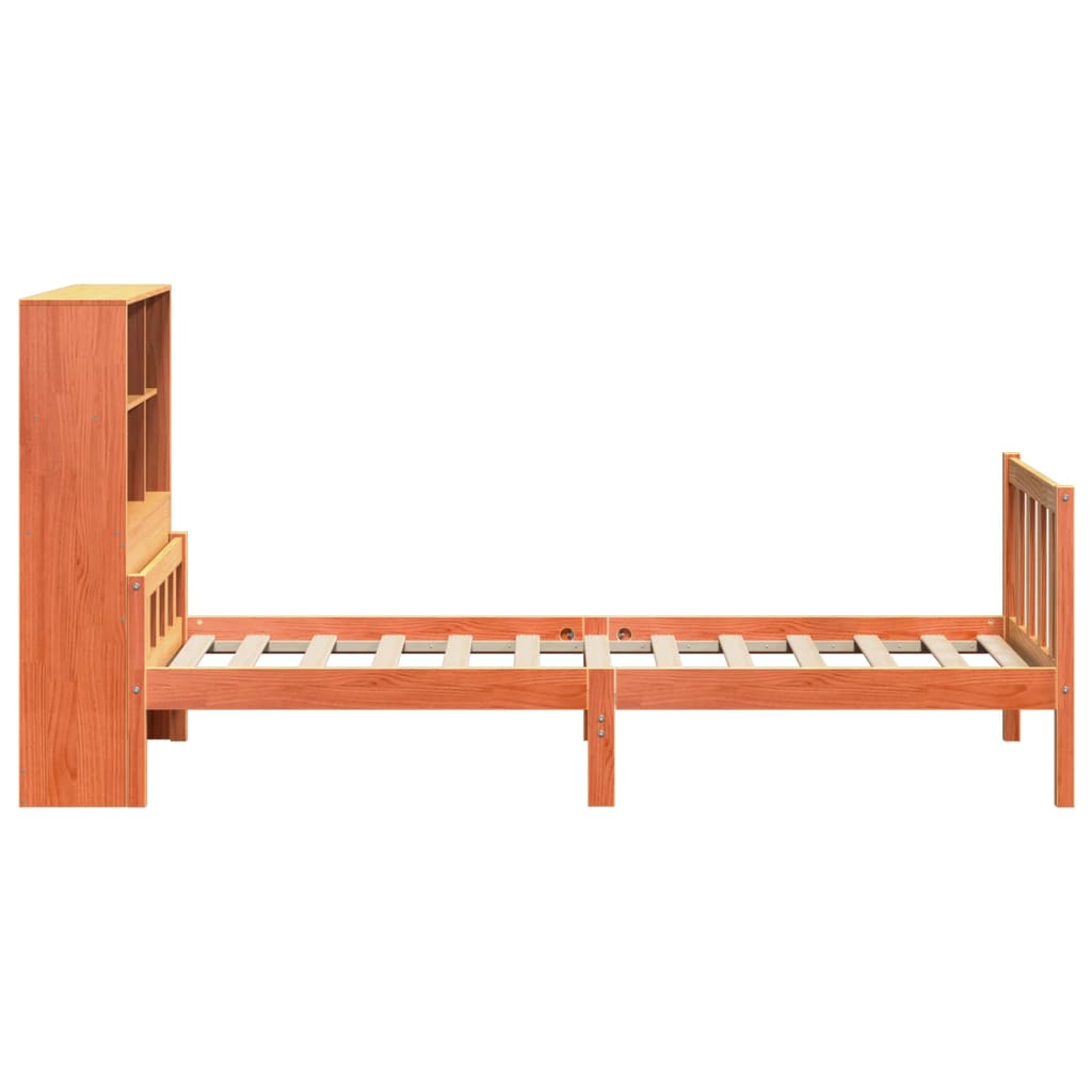 vidaXL Pat cu bibliotecă fără saltea maro ceruit 75x190 cm lemn masiv