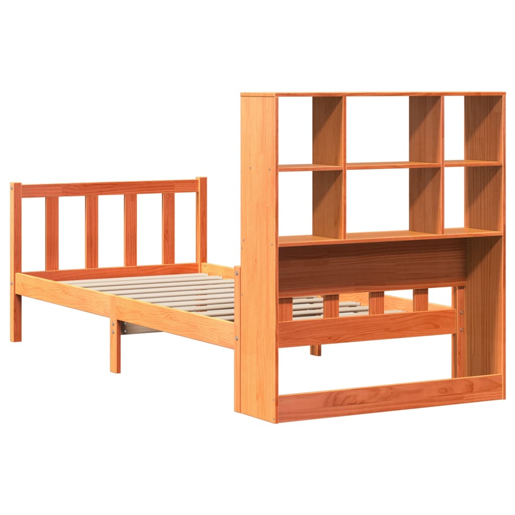 vidaXL Pat cu bibliotecă fără saltea maro ceruit 75x190 cm lemn masiv