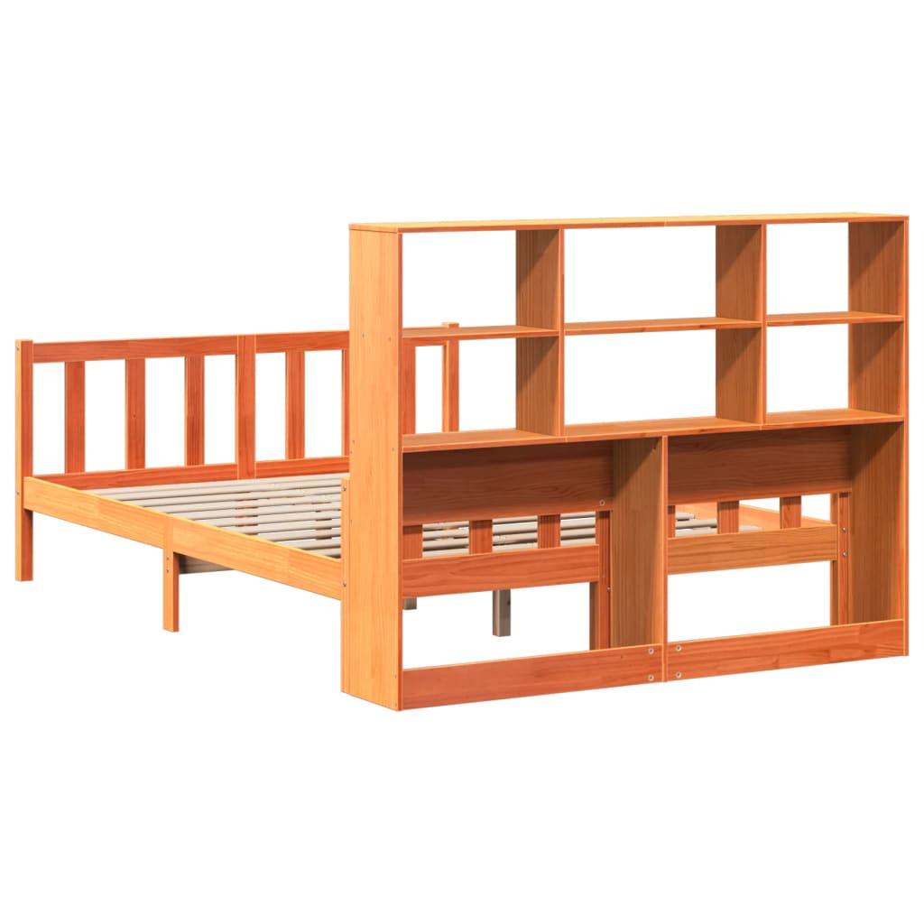 vidaXL Pat cu bibliotecă fără saltea maro ceruit 160x200 cm lemn masiv