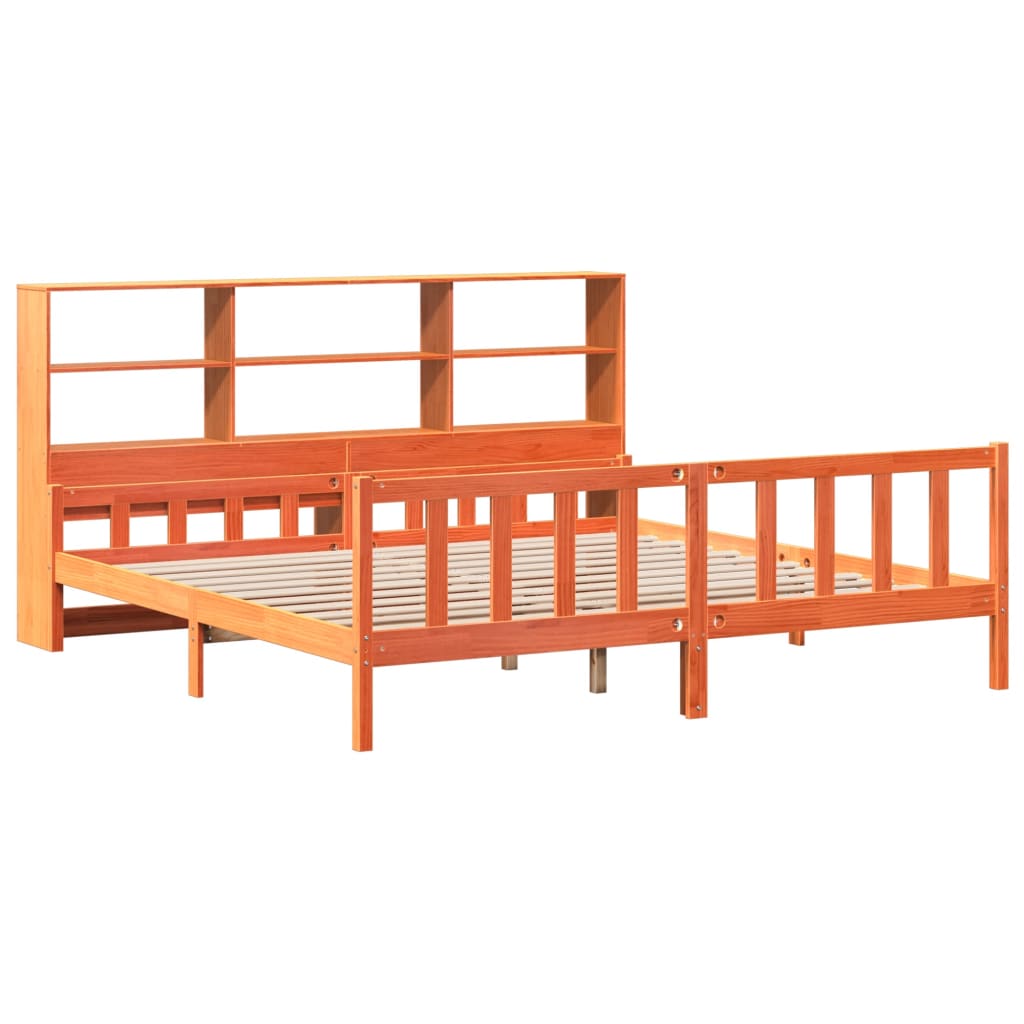 vidaXL Pat cu bibliotecă fără saltea maro ceruit 180x200 cm lemn masiv