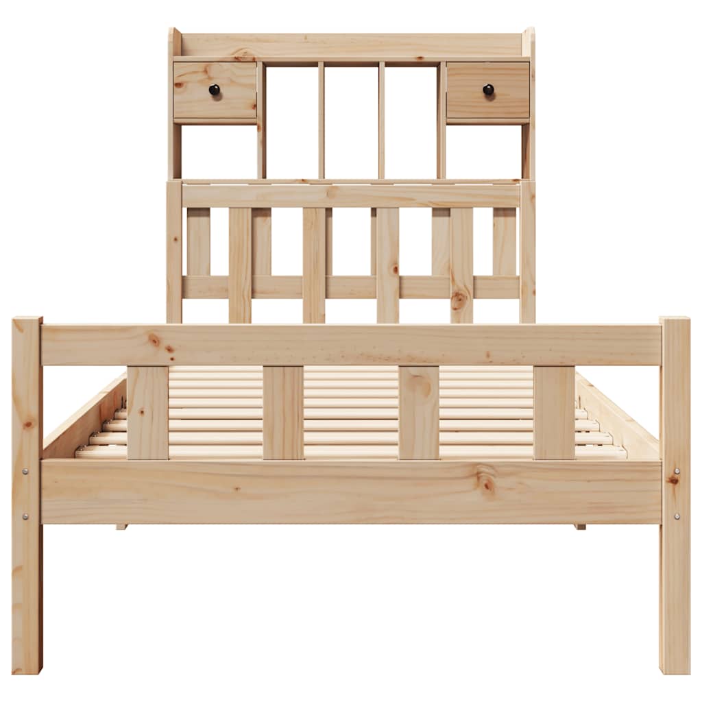 vidaXL Pat cu bibliotecă fără saltea, 90x190 cm, lemn masiv de pin vidaXL Pat cu bibliotecă fără saltea, 90x190 cm, lemn masiv de pin