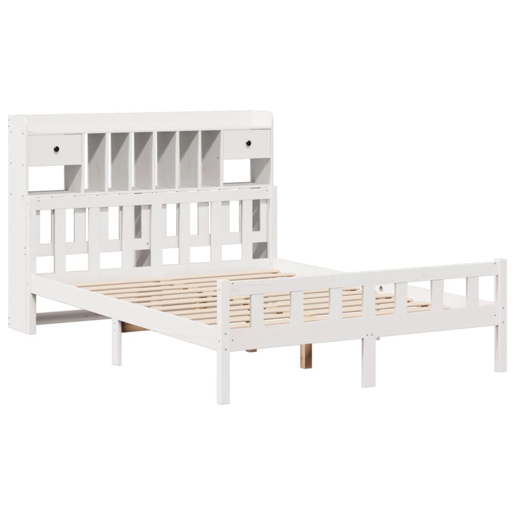 vidaXL Pat cu bibliotecă fără saltea, alb, 160x200 cm, lemn masiv pin vidaXL Pat cu bibliotecă fără saltea, alb, 160x200 cm, lemn masiv pin