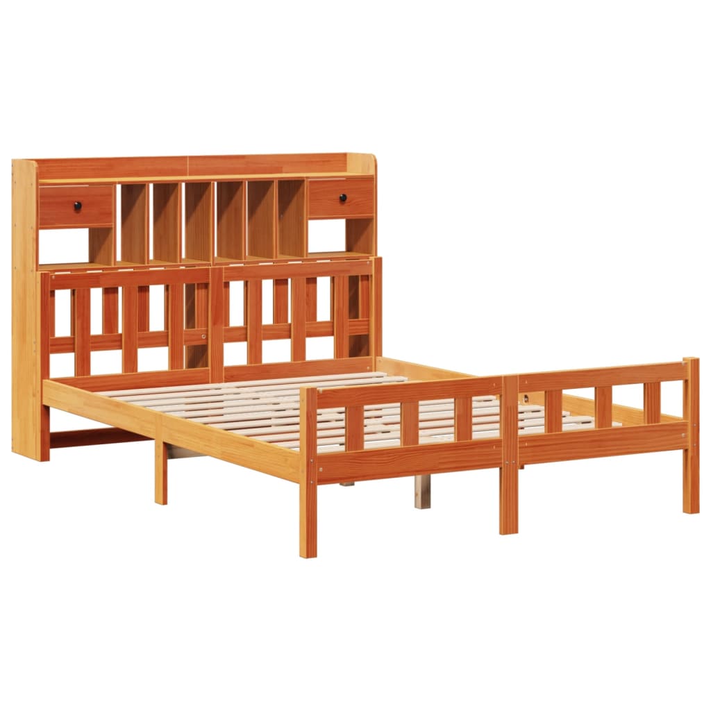 vidaXL Pat cu bibliotecă fără saltea maro 160x200 cm lemn masiv de pin vidaXL Pat cu bibliotecă fără saltea maro 160x200 cm lemn masiv de pin