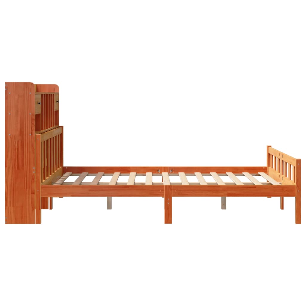 vidaXL Pat cu bibliotecă fără saltea maro 160x200 cm lemn masiv de pin vidaXL Pat cu bibliotecă fără saltea maro 160x200 cm lemn masiv de pin