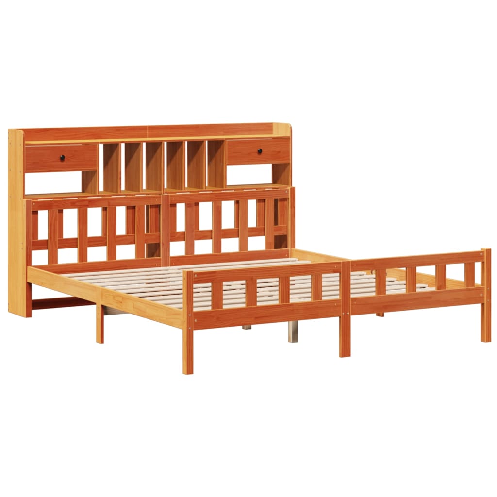 vidaXL Pat cu bibliotecă fără saltea maro 180x200 cm lemn masiv de pin