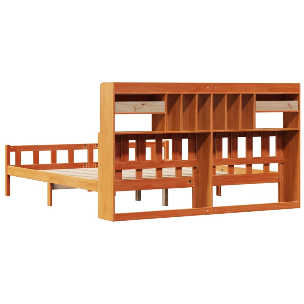 vidaXL Pat cu bibliotecă fără saltea maro 180x200 cm lemn masiv de pin