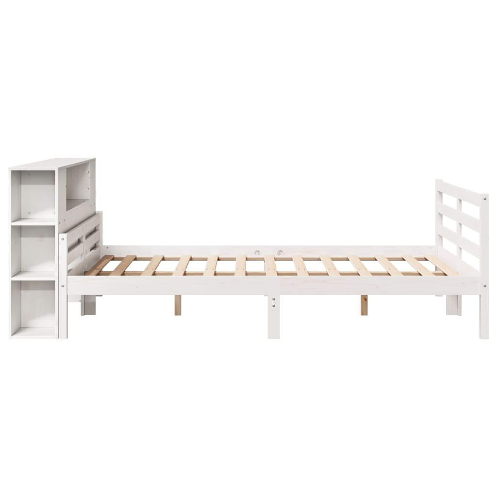vidaXL Pat cu bibliotecă fără saltea, alb, 140x200 cm, lemn masiv pin