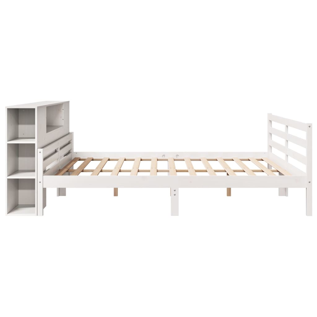 vidaXL Pat cu bibliotecă fără saltea, alb, 200x200 cm, lemn masiv pin