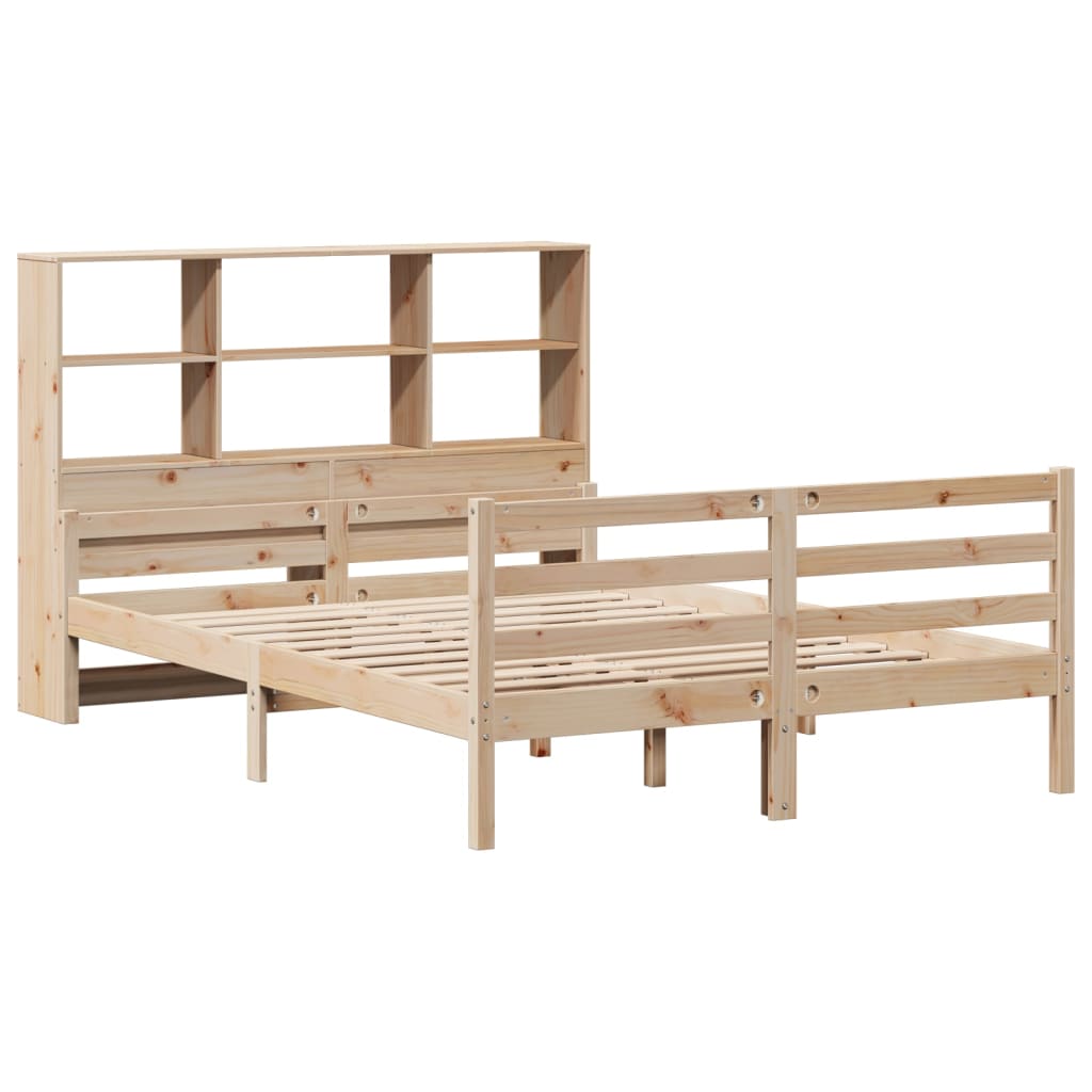 vidaXL Pat cu bibliotecă fără saltea, 140x190 cm, lemn masiv de pin vidaXL Pat cu bibliotecă fără saltea, 140x190 cm, lemn masiv de pin