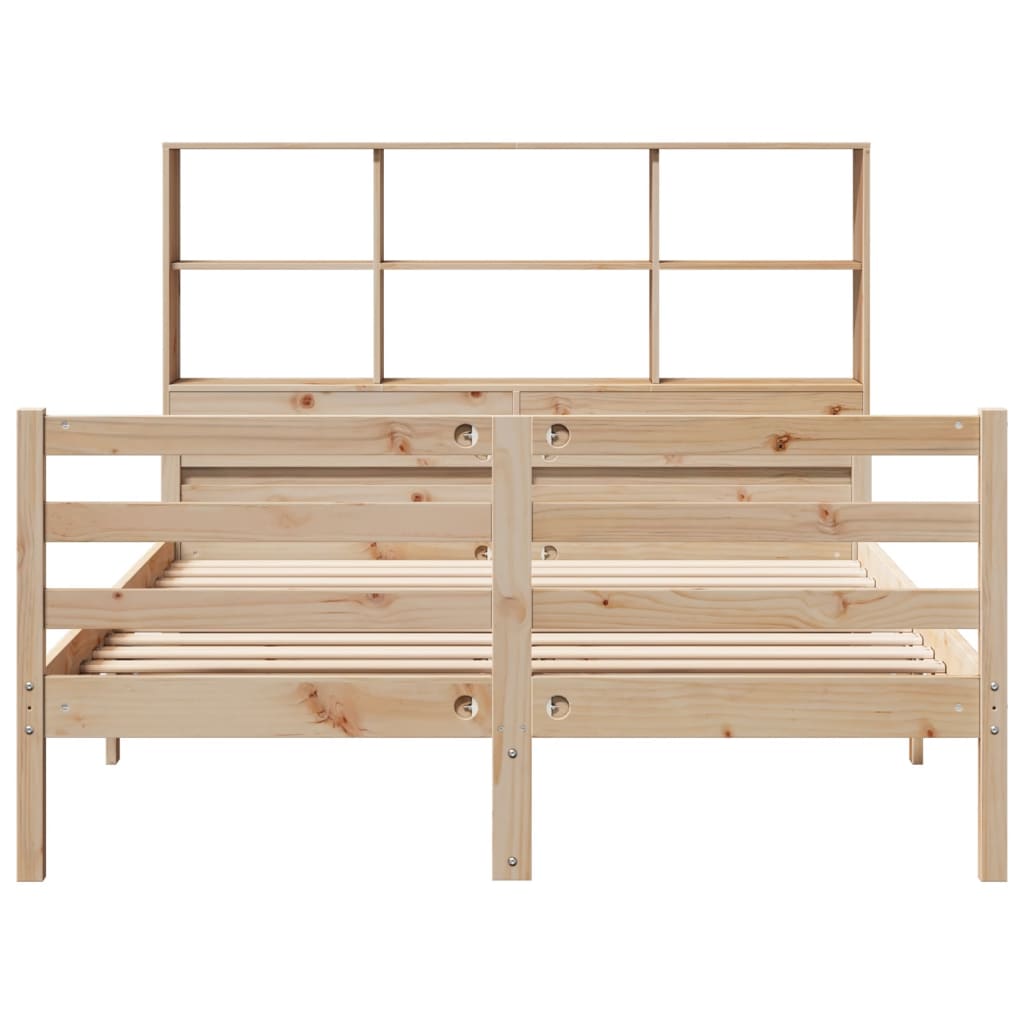 vidaXL Pat cu bibliotecă fără saltea, 140x190 cm, lemn masiv de pin vidaXL Pat cu bibliotecă fără saltea, 140x190 cm, lemn masiv de pin