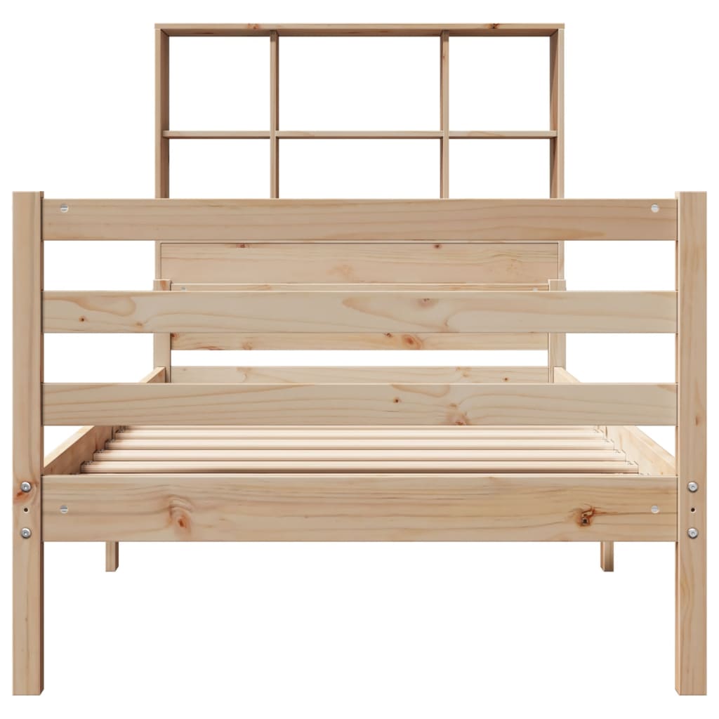 vidaXL Pat cu bibliotecă fără saltea, 90x200 cm, lemn masiv pin vidaXL Pat cu bibliotecă fără saltea, 90x200 cm, lemn masiv pin
