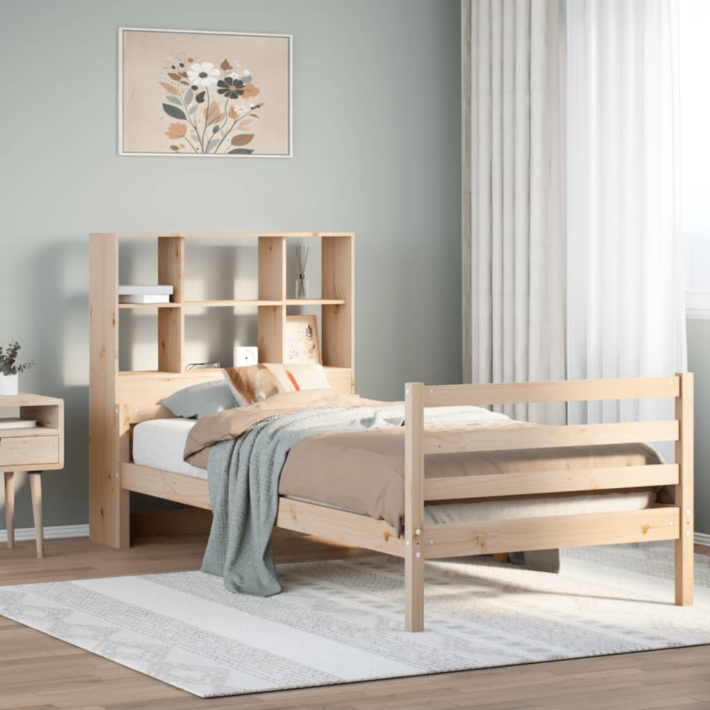vidaXL Pat cu bibliotecă fără saltea, 90x200 cm, lemn masiv pin vidaXL Pat cu bibliotecă fără saltea, 90x200 cm, lemn masiv pin