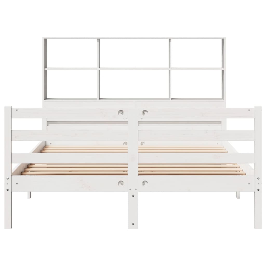vidaXL Pat cu bibliotecă fără saltea, alb, 160x200 cm, lemn masiv pin