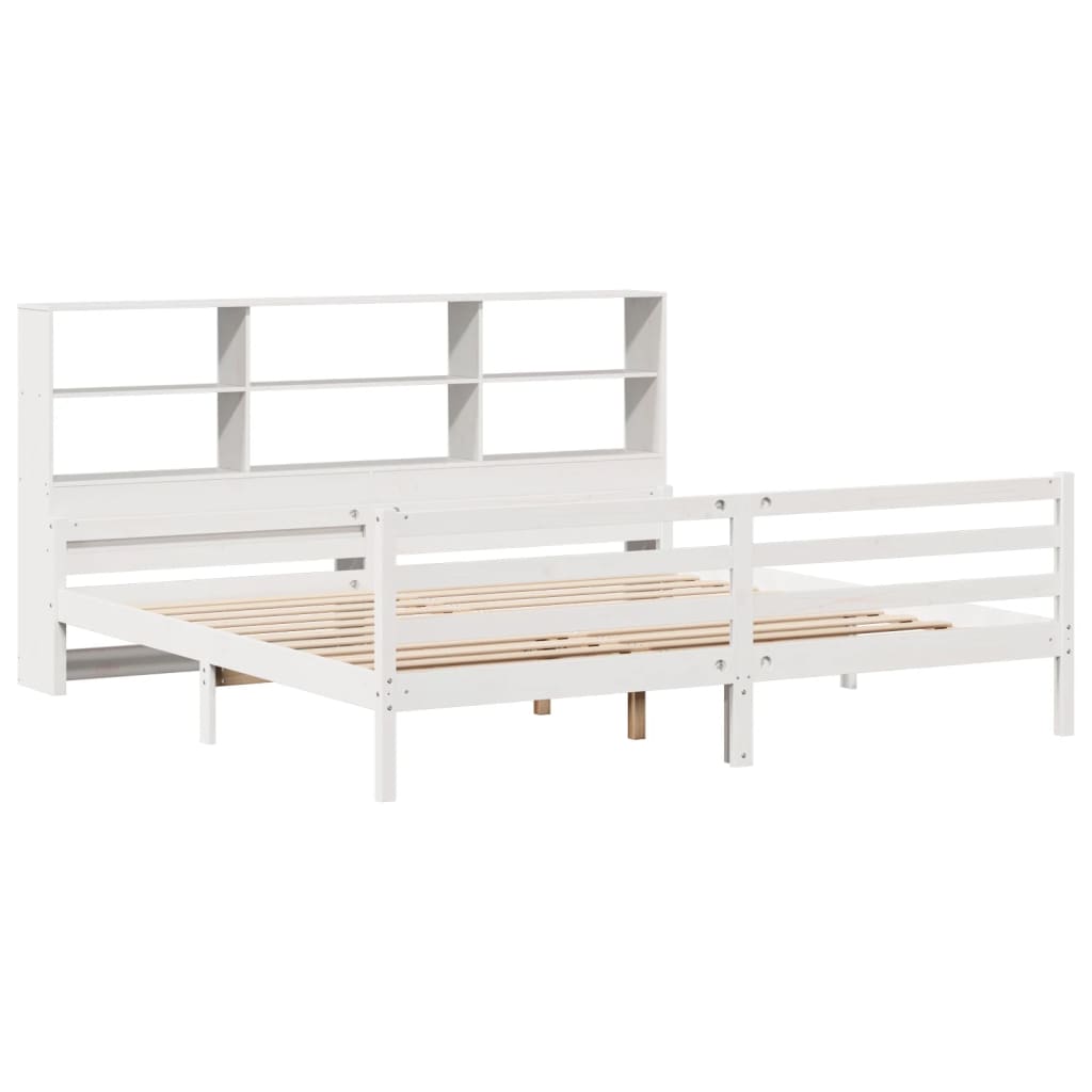 vidaXL Pat cu bibliotecă fără saltea, alb, 200x200 cm, lemn masiv pin vidaXL Pat cu bibliotecă fără saltea, alb, 200x200 cm, lemn masiv pin