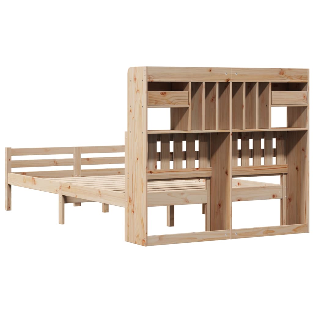 vidaXL Pat cu bibliotecă fără saltea, 135x190 cm, lemn masiv de pin vidaXL Pat cu bibliotecă fără saltea, 135x190 cm, lemn masiv de pin
