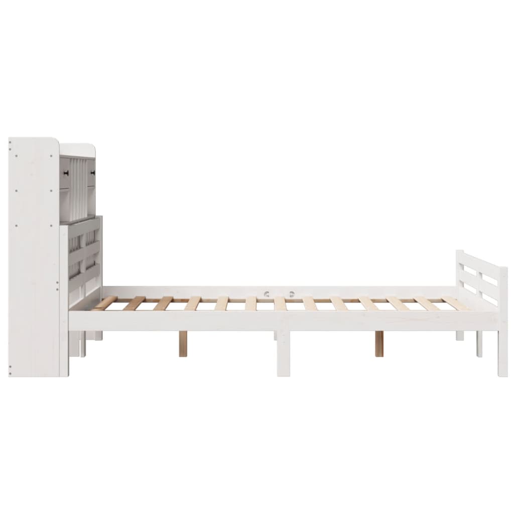 vidaXL Pat cu bibliotecă fără saltea, alb, 135x190 cm, lemn masiv pin