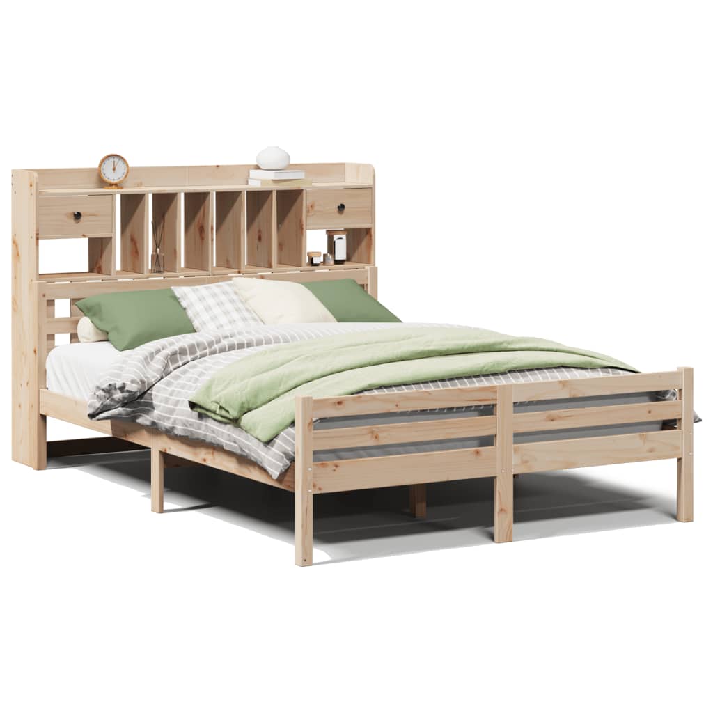 vidaXL Pat cu bibliotecă fără saltea, 140x190 cm, lemn masiv de pin vidaXL Pat cu bibliotecă fără saltea, 140x190 cm, lemn masiv de pin