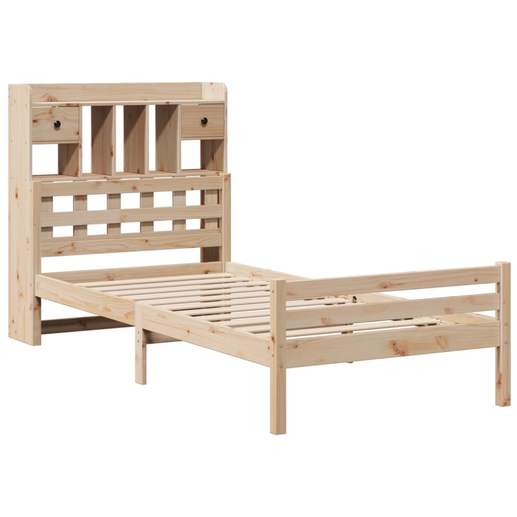 vidaXL Pat cu bibliotecă fără saltea, 90x200 cm, lemn masiv pin vidaXL Pat cu bibliotecă fără saltea, 90x200 cm, lemn masiv pin