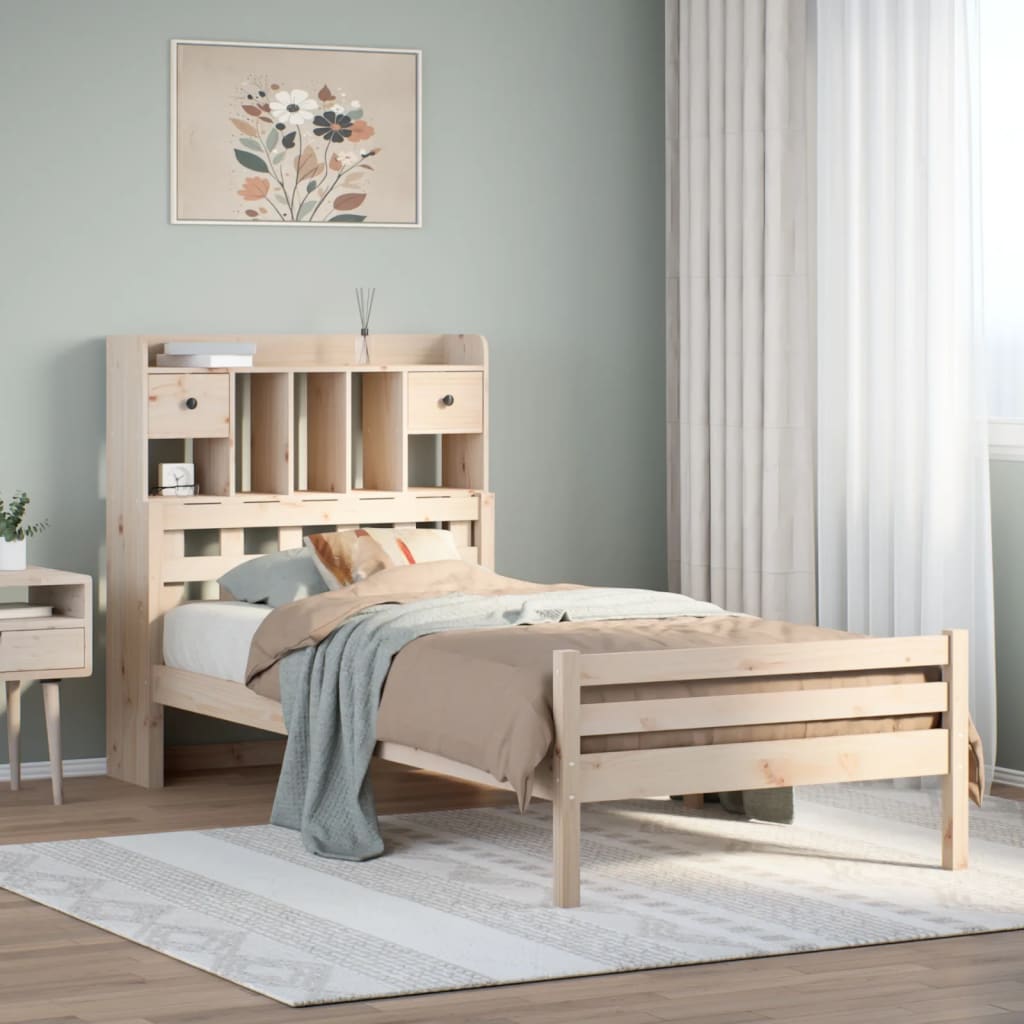 vidaXL Pat cu bibliotecă fără saltea, 90x200 cm, lemn masiv pin vidaXL Pat cu bibliotecă fără saltea, 90x200 cm, lemn masiv pin