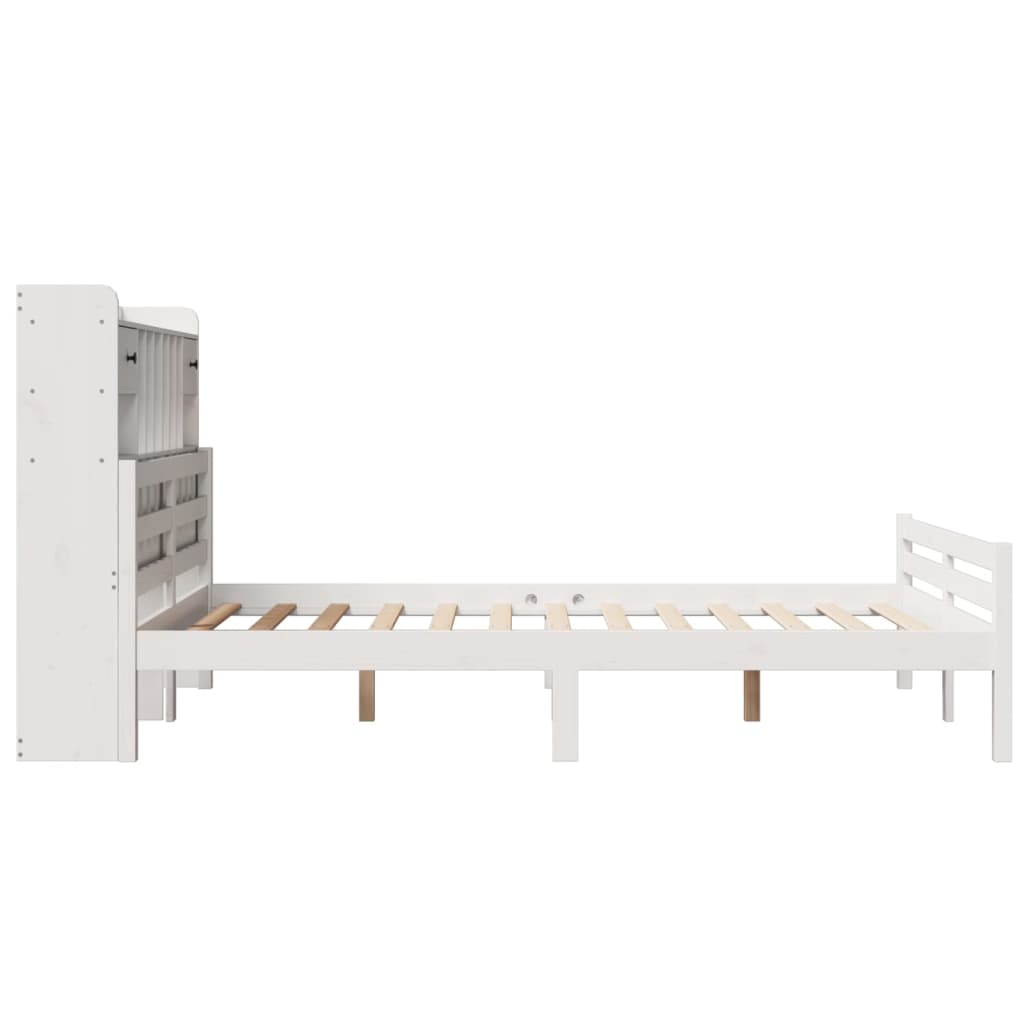vidaXL Pat cu bibliotecă fără saltea, alb, 140x200 cm, lemn masiv pin