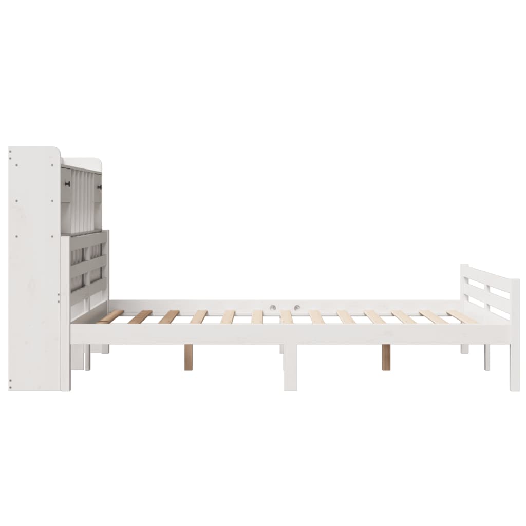 vidaXL Pat cu bibliotecă fără saltea, alb, 150x200 cm, lemn masiv pin vidaXL Pat cu bibliotecă fără saltea, alb, 150x200 cm, lemn masiv pin