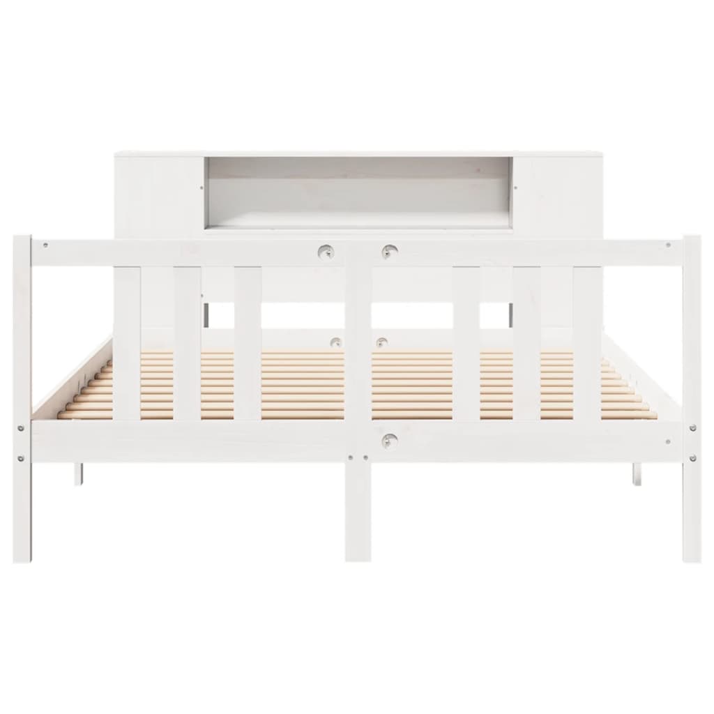 vidaXL Pat cu bibliotecă fără saltea, alb, 140x200 cm, lemn masiv pin vidaXL Pat cu bibliotecă fără saltea, alb, 140x200 cm, lemn masiv pin