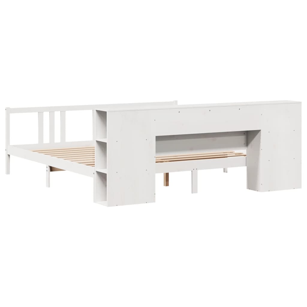 vidaXL Pat cu bibliotecă fără saltea, alb, 200x200 cm, lemn masiv pin vidaXL Pat cu bibliotecă fără saltea, alb, 200x200 cm, lemn masiv pin