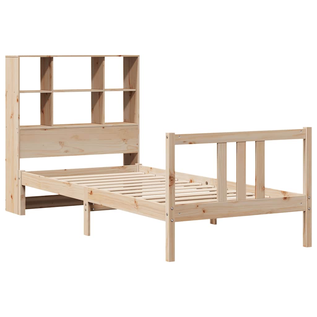 vidaXL Pat cu bibliotecă fără saltea, 90x190 cm, lemn masiv de pin vidaXL Pat cu bibliotecă fără saltea, 90x190 cm, lemn masiv de pin