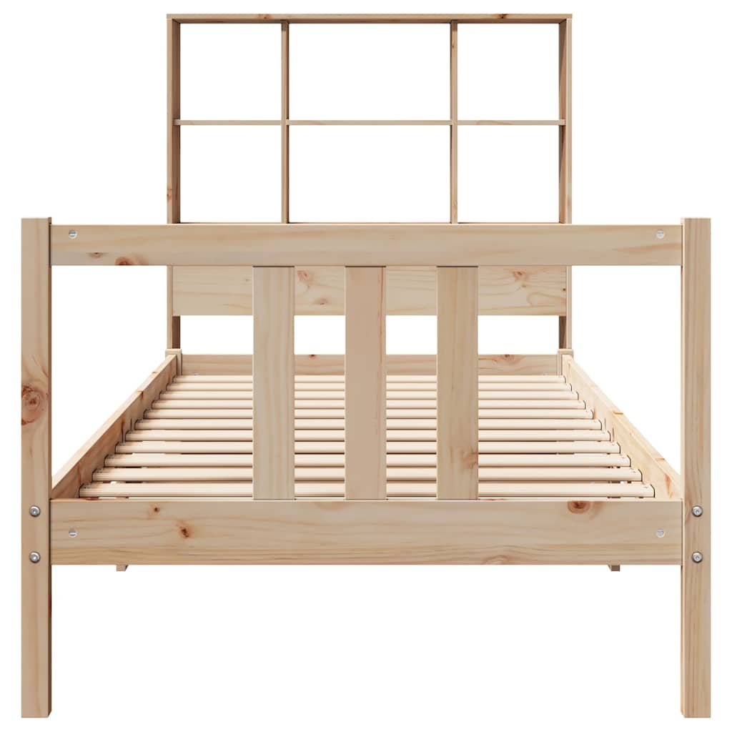 vidaXL Pat cu bibliotecă fără saltea, 90x190 cm, lemn masiv de pin vidaXL Pat cu bibliotecă fără saltea, 90x190 cm, lemn masiv de pin
