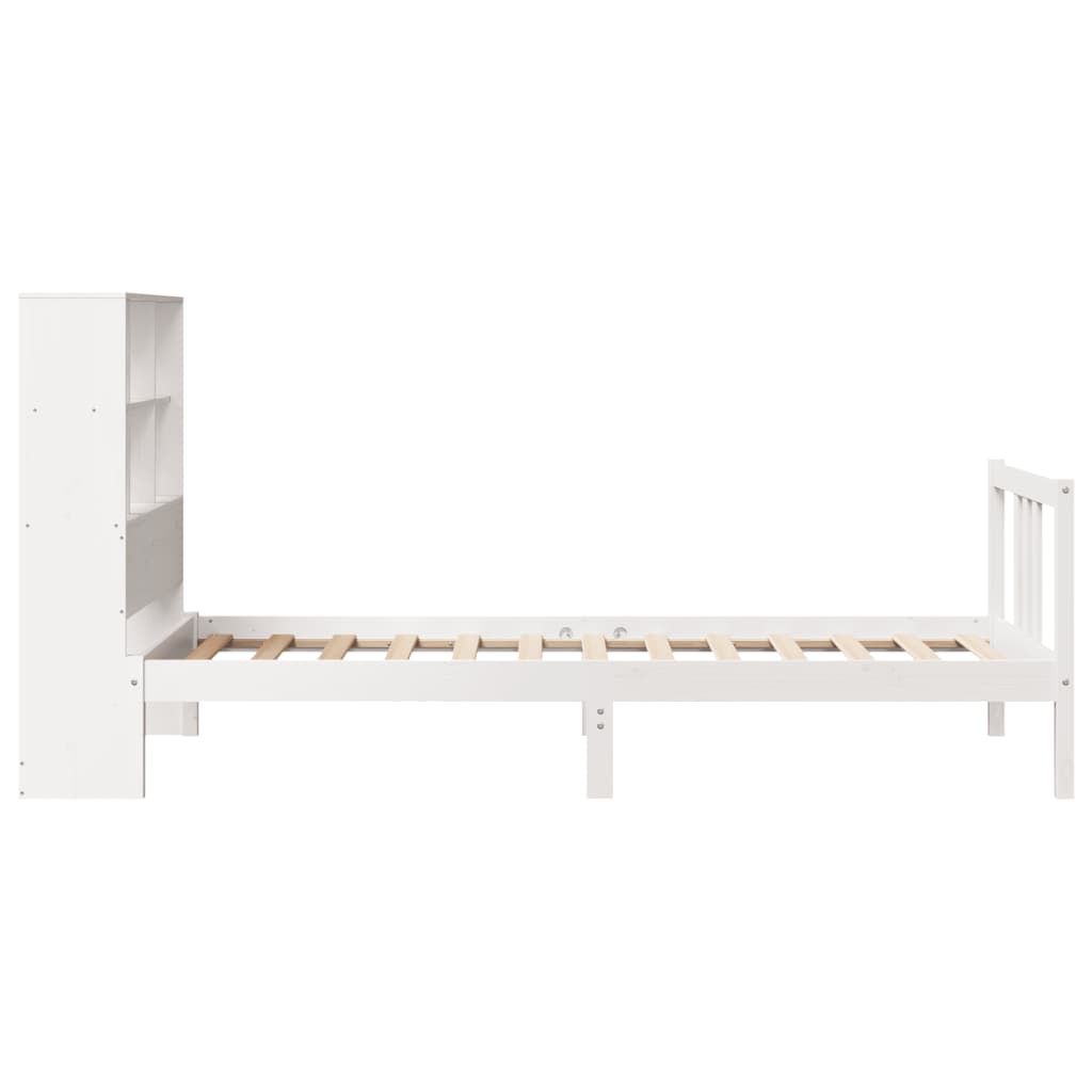 vidaXL Pat cu bibliotecă fără saltea, alb, 90x200 cm, lemn masiv pin vidaXL Pat cu bibliotecă fără saltea, alb, 90x200 cm, lemn masiv pin