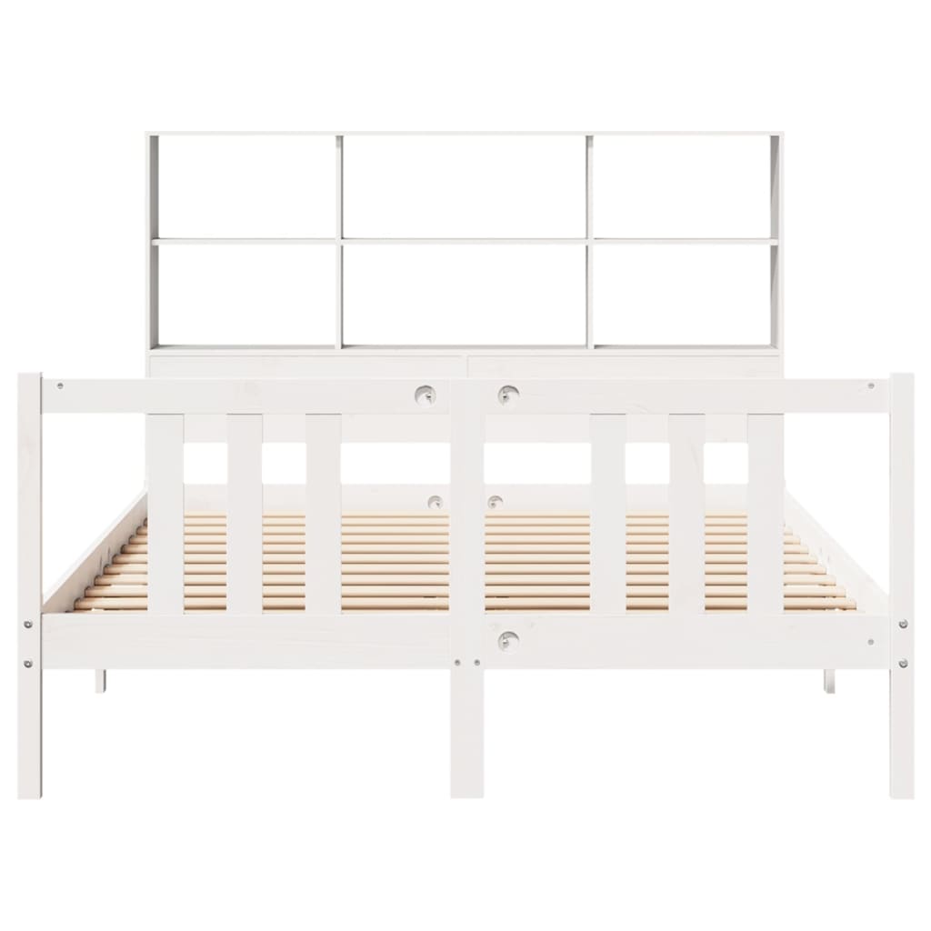 vidaXL Pat cu bibliotecă fără saltea, alb, 140x200 cm, lemn masiv pin vidaXL Pat cu bibliotecă fără saltea, alb, 140x200 cm, lemn masiv pin