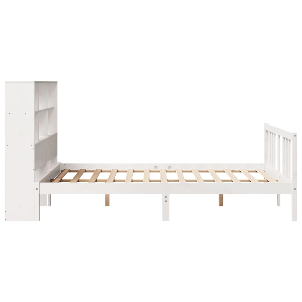 vidaXL Pat cu bibliotecă fără saltea, alb, 140x200 cm, lemn masiv pin vidaXL Pat cu bibliotecă fără saltea, alb, 140x200 cm, lemn masiv pin