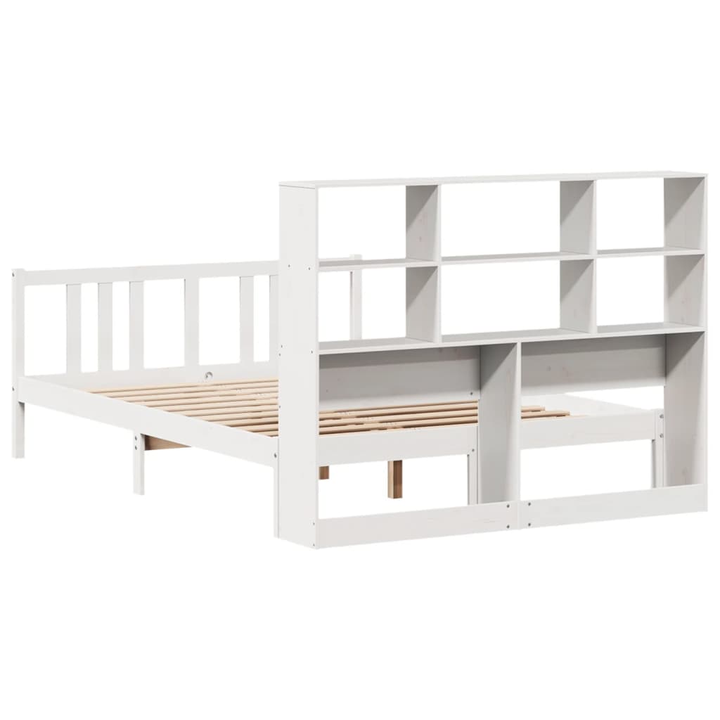vidaXL Pat cu bibliotecă fără saltea, alb, 140x200 cm, lemn masiv pin vidaXL Pat cu bibliotecă fără saltea, alb, 140x200 cm, lemn masiv pin