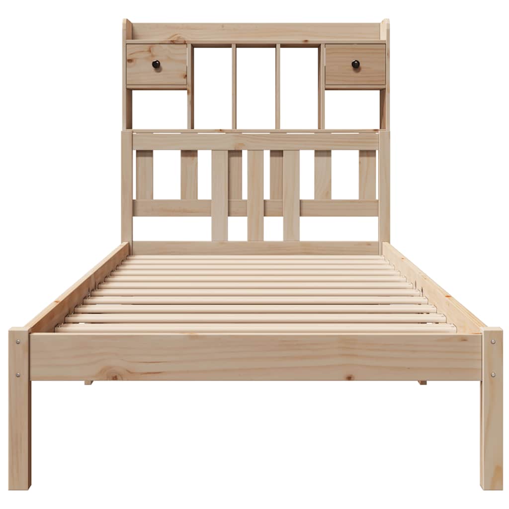 vidaXL Pat cu bibliotecă fără saltea, 75x190 cm, lemn masiv de pin