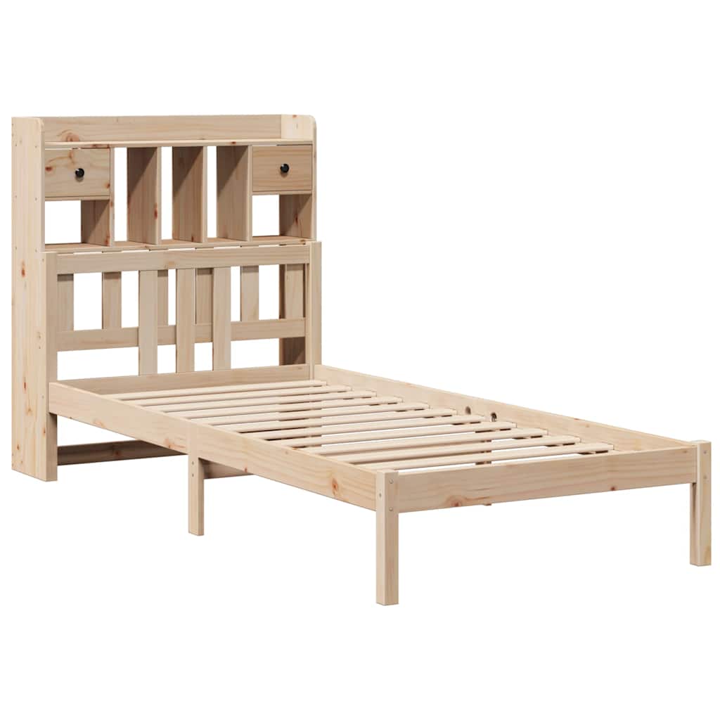 vidaXL Pat cu bibliotecă fără saltea, 90x190 cm, lemn masiv de pin vidaXL Pat cu bibliotecă fără saltea, 90x190 cm, lemn masiv de pin