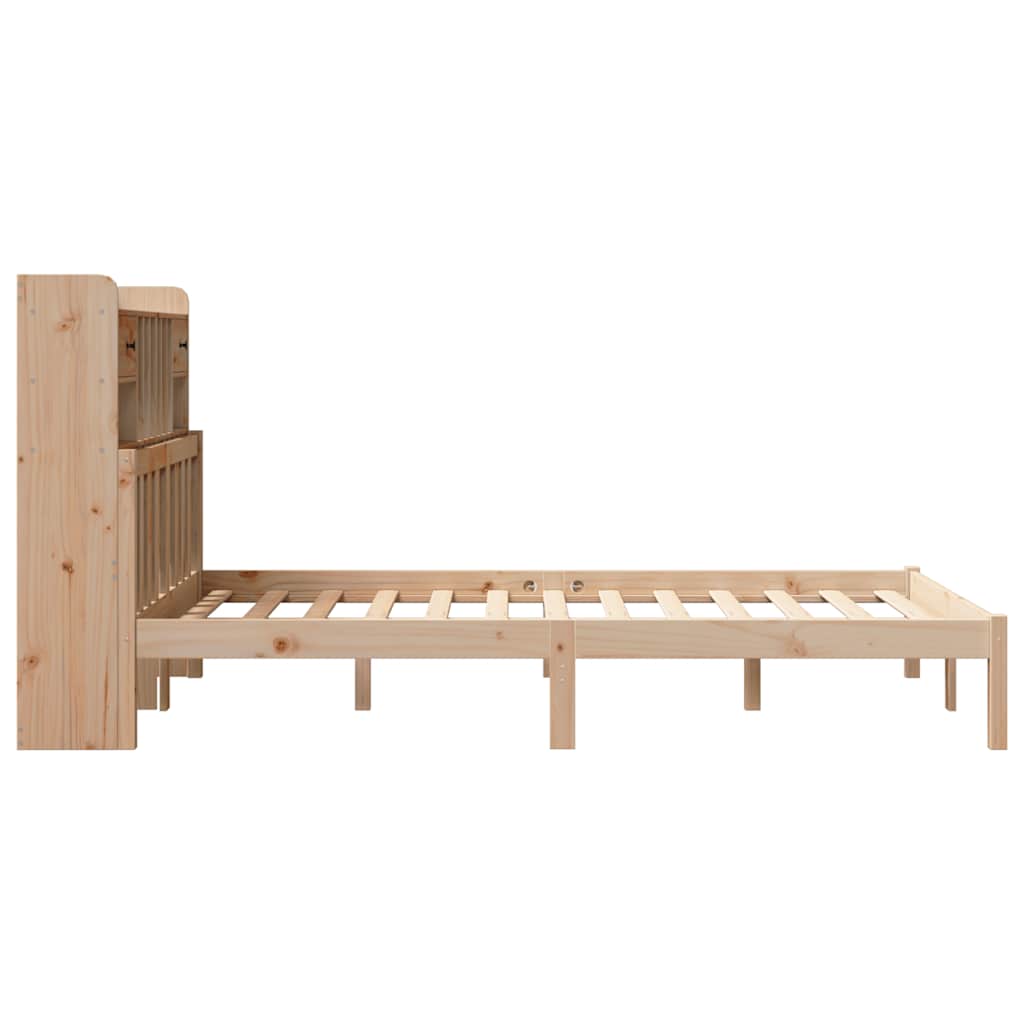 vidaXL Pat cu bibliotecă fără saltea, 135x190 cm, lemn masiv de pin vidaXL Pat cu bibliotecă fără saltea, 135x190 cm, lemn masiv de pin
