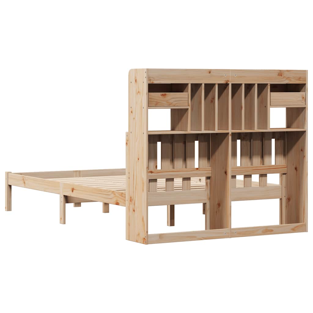 vidaXL Pat cu bibliotecă fără saltea, 135x190 cm, lemn masiv de pin vidaXL Pat cu bibliotecă fără saltea, 135x190 cm, lemn masiv de pin