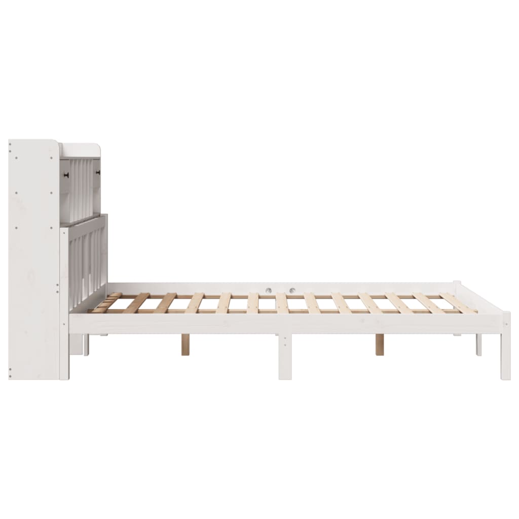 vidaXL Pat cu bibliotecă fără saltea, alb, 140x200 cm, lemn masiv pin vidaXL Pat cu bibliotecă fără saltea, alb, 140x200 cm, lemn masiv pin