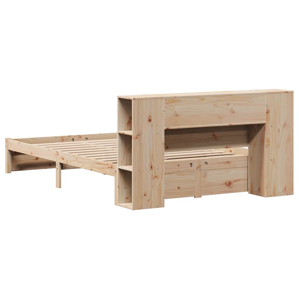 vidaXL Pat cu bibliotecă fără saltea, 120x190 cm, lemn masiv de pin vidaXL Pat cu bibliotecă fără saltea, 120x190 cm, lemn masiv de pin